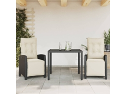 Vidaxl 3 Pcs Conjunto De Jantar P/ Jardim C/ Almofadões Vime Pe Preto