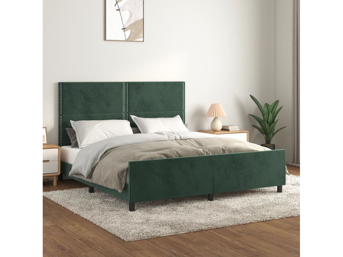 Estrutura De Cama C/ Cabeceira 180x200 Cm Veludo Verde-escuro