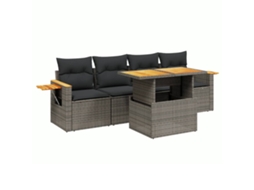 Conjunto de 5 Sofás de Jardim com Almofadões Vime Pe Cinzento MAISON EXCLUSIVE (5 pcs)