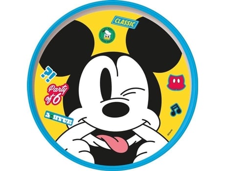 Prato Culinário Tataway Prato De Jantar Para Criança Disney Mickey Mouse Em Plástico Branco E Azul Com Base Antiderrapante