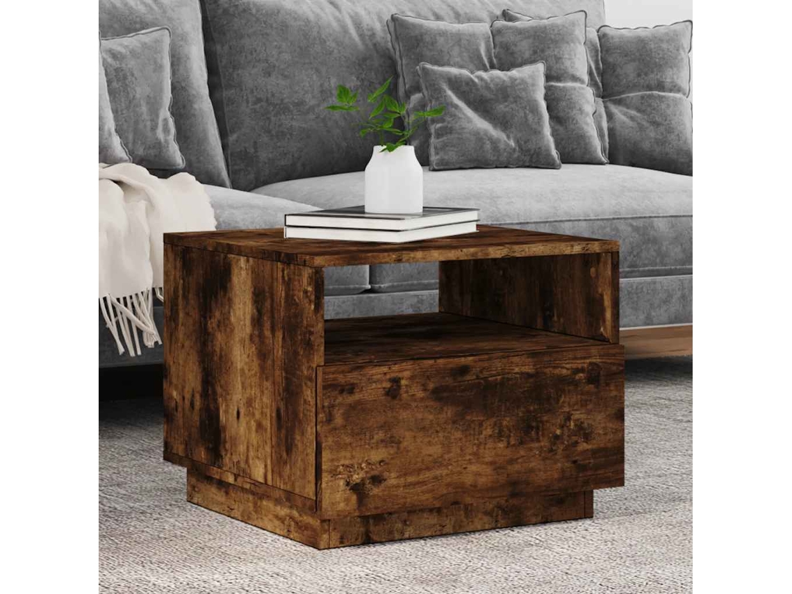 Vidaxl Mesa De Centro Com Luzes Led 50x49x40 Cm Carvalho Fumado