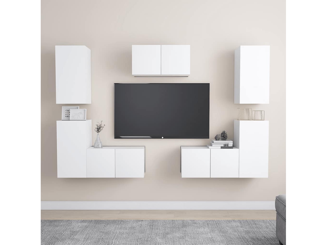 Vidaxl 7 Pcs Conjunto De Móveis De Tv Derivados De Madeira Branco
