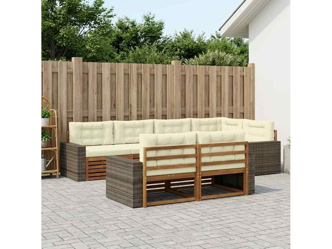 Vidaxl Conjunto De Sofás Para Exterior 7 Pcs Natural E Creme