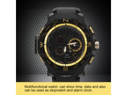 Reloj Hombre Multifuncional Dual Display Analógico Y Digital Redondo Oro Negro