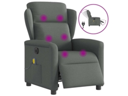 Vidaxl Poltrona Reclinável De Massagens Elétrica Tecido Cinza-escuro