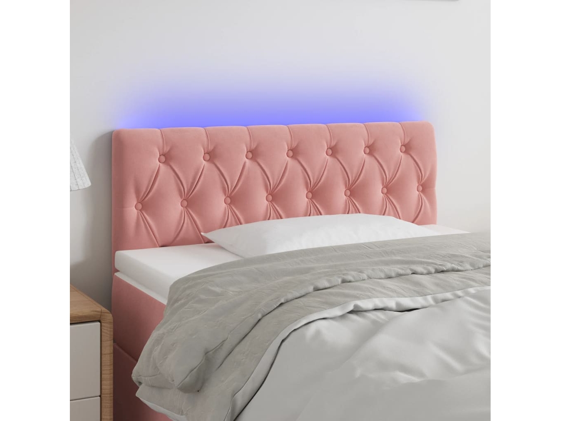 Vidaxl Cabeceira De Cama C/ Luzes Led Veludo 90x7x78/88 Cm Rosa
