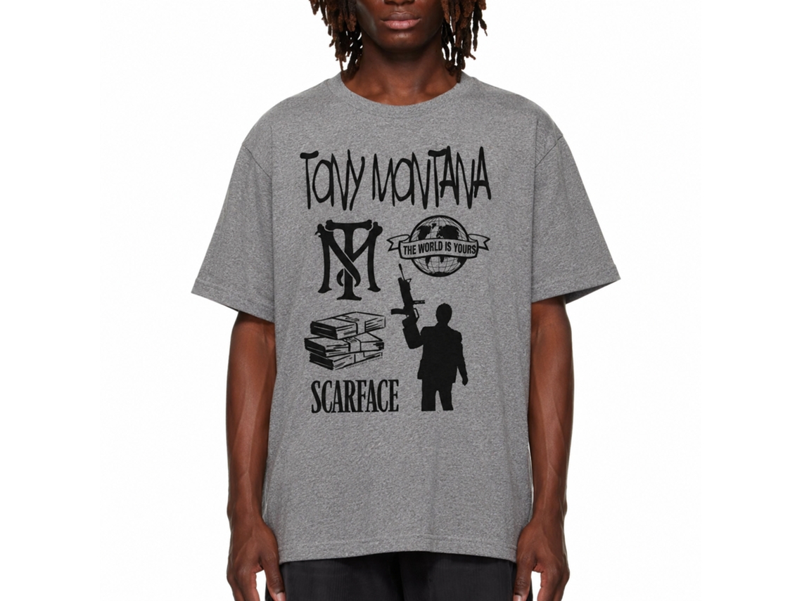 Rockinstone Scarface Movie Tomymontanaandfriends Heather Graphite Adult T-shirt Size:xxxl