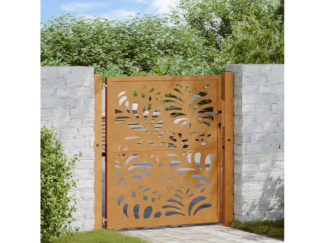 Vidaxl Portão De Jardim 100x100 Cm Em Aço Resistente Às Intempéries Com Design Ondulado