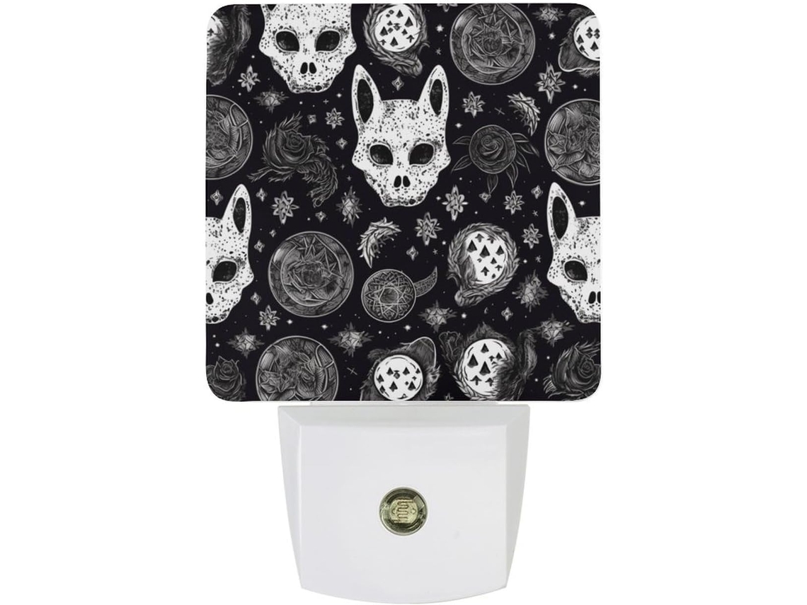 Luminária Noturna De Parede Led Com Plugue, Acendimento Automático, Formato De Caveira Gato E Lua, Estilo Gótico, Com