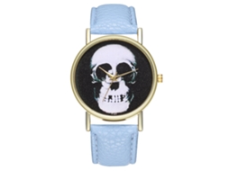 Reloj De Cuero Pu Para Mujer Hombre Dial Redondo Reloj De Pulsera Casual Quartz Azul Claro
