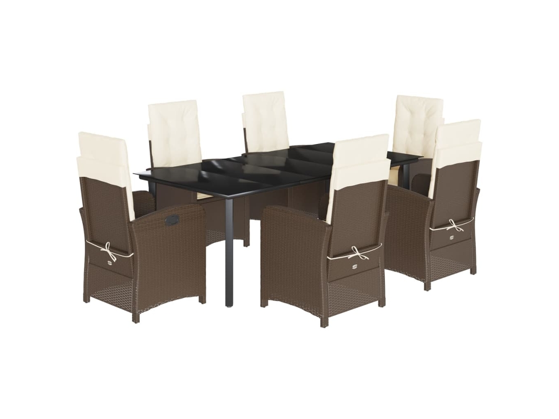 Maison Exclusive - 7 Pcs Conjunto Jantar P/ Jardim C/ Almofadões Vime Pe Castanho