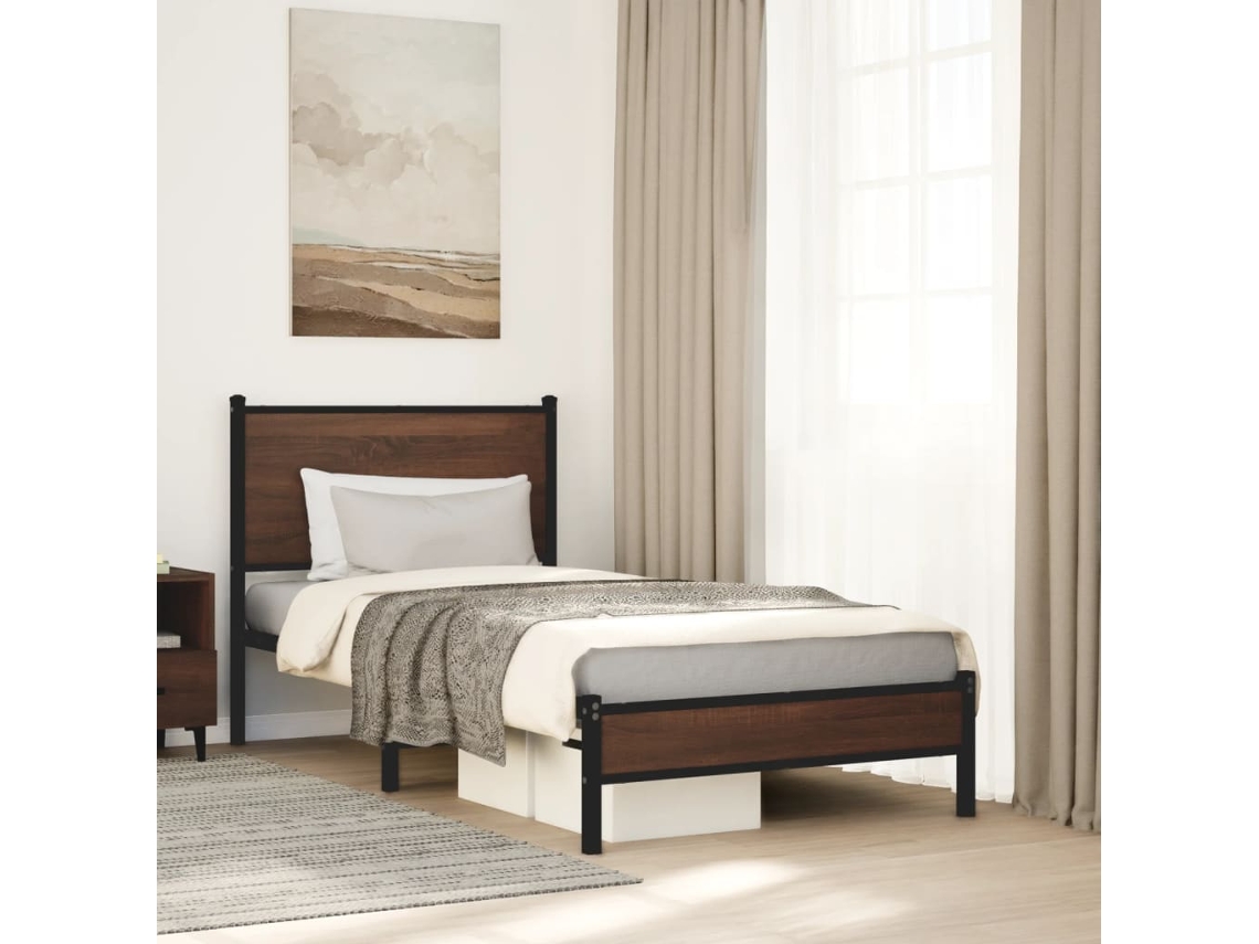 Estrutura De Cama Sem Colchão 90x190 Cm Metal Carvalho Castanho
