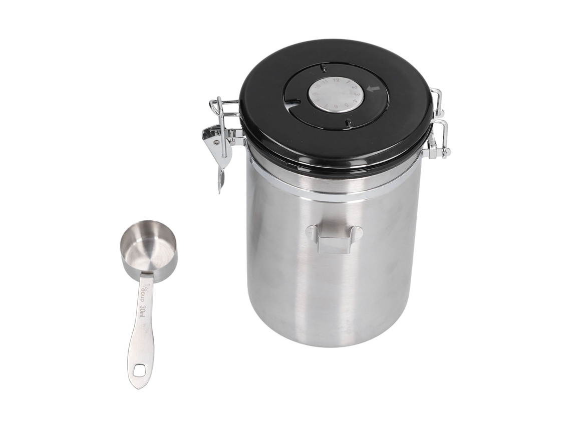 Tarro De Café De Acero Inoxidable Hermético Con Rueda De Calendario 1.8l Color Plata