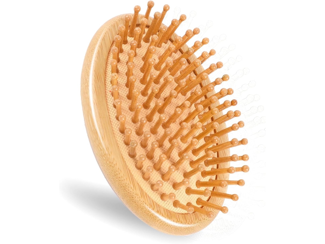 Pente De Bambu Para Massagem, Escova De Cabelo Portátil Redonda Madeira Para O Couro Cabeludo, Escova De Cabelo Bambu