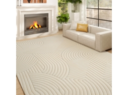 Tapete Sala Estar 160x120 Cm Alcatifa Pelo Curto Moderno Base Antiderrapante Tecida À Máquina Creme