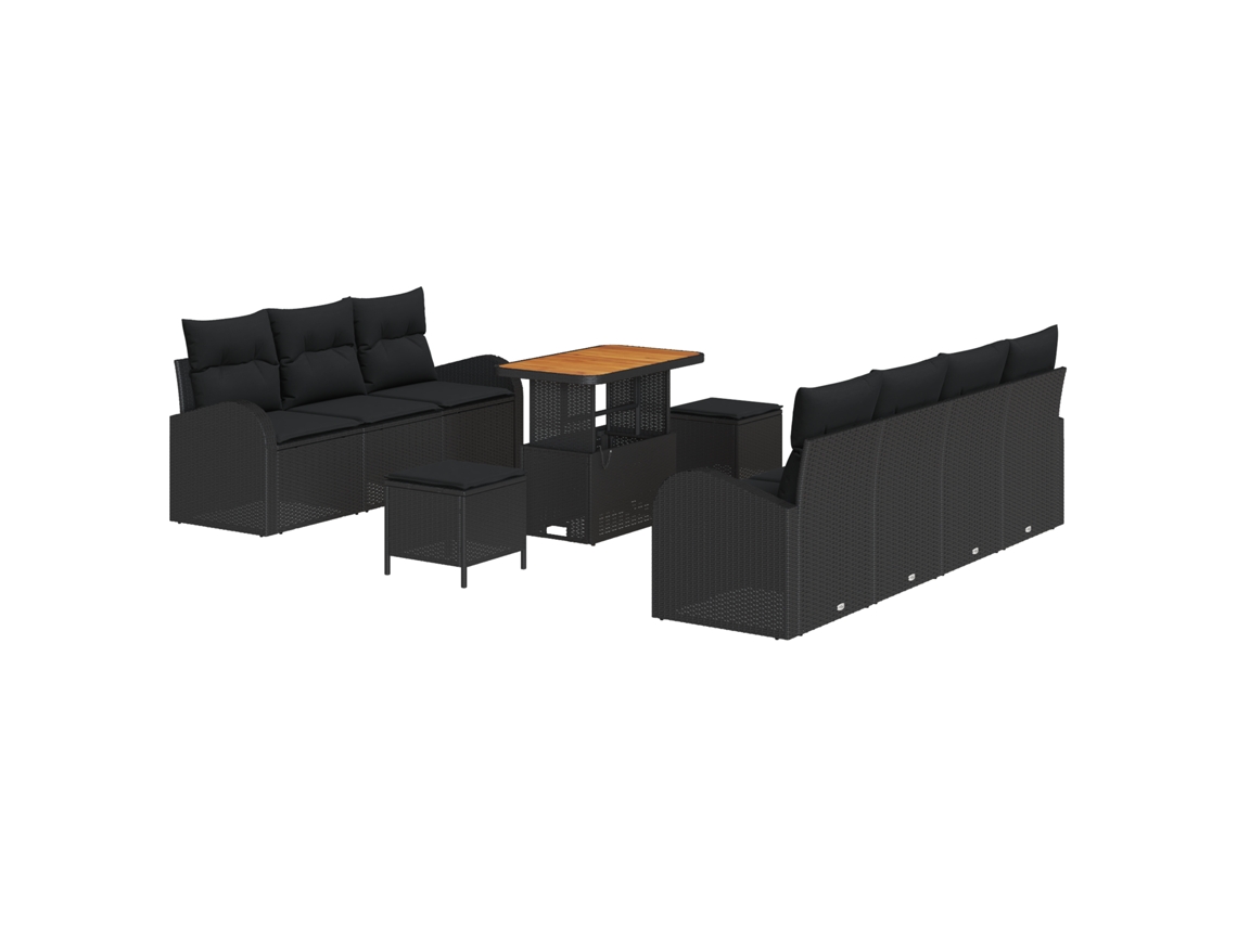 Conjunto 10 Conjunto De Sofá De Jardim Vidaxl Preto Vime Pe (90 X 55 X 71 Cm)