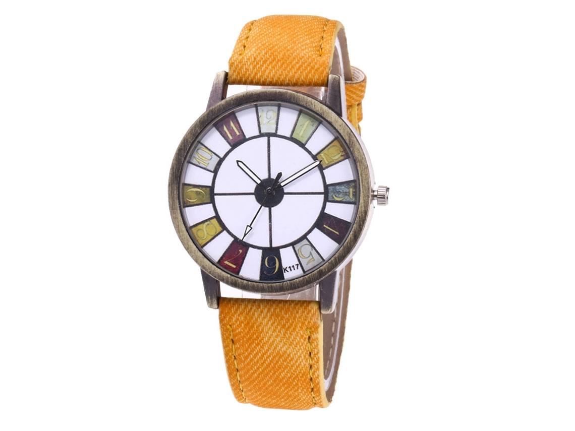 Relógio de pulso unissex Zhoulianfa, moderno e casual, com pulseira de jeans e movimento de quartzo (amarelo)