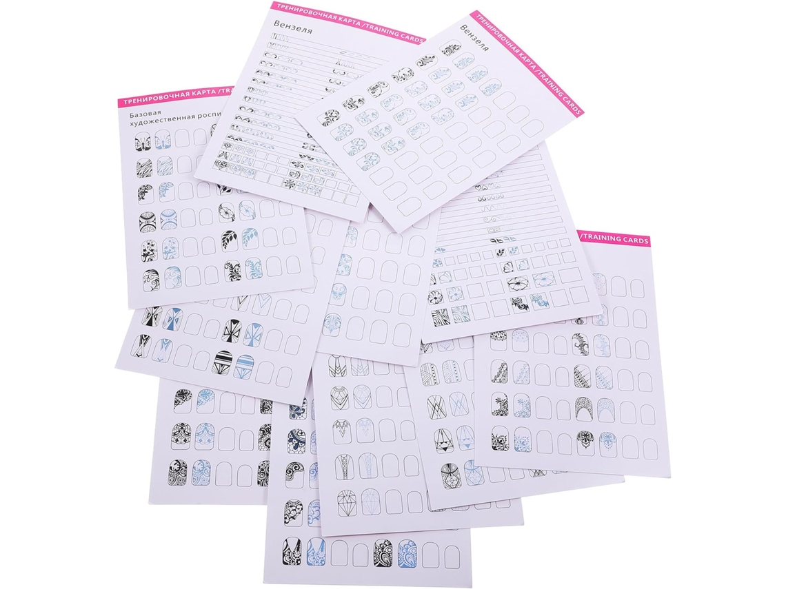12 folhas em branco para prática de nail art para iniciantes.
