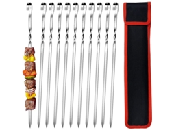 Conjunto de 10 espetos de aço inoxidável para churrasco, 38cm, com sacola de armazenamento portátil
