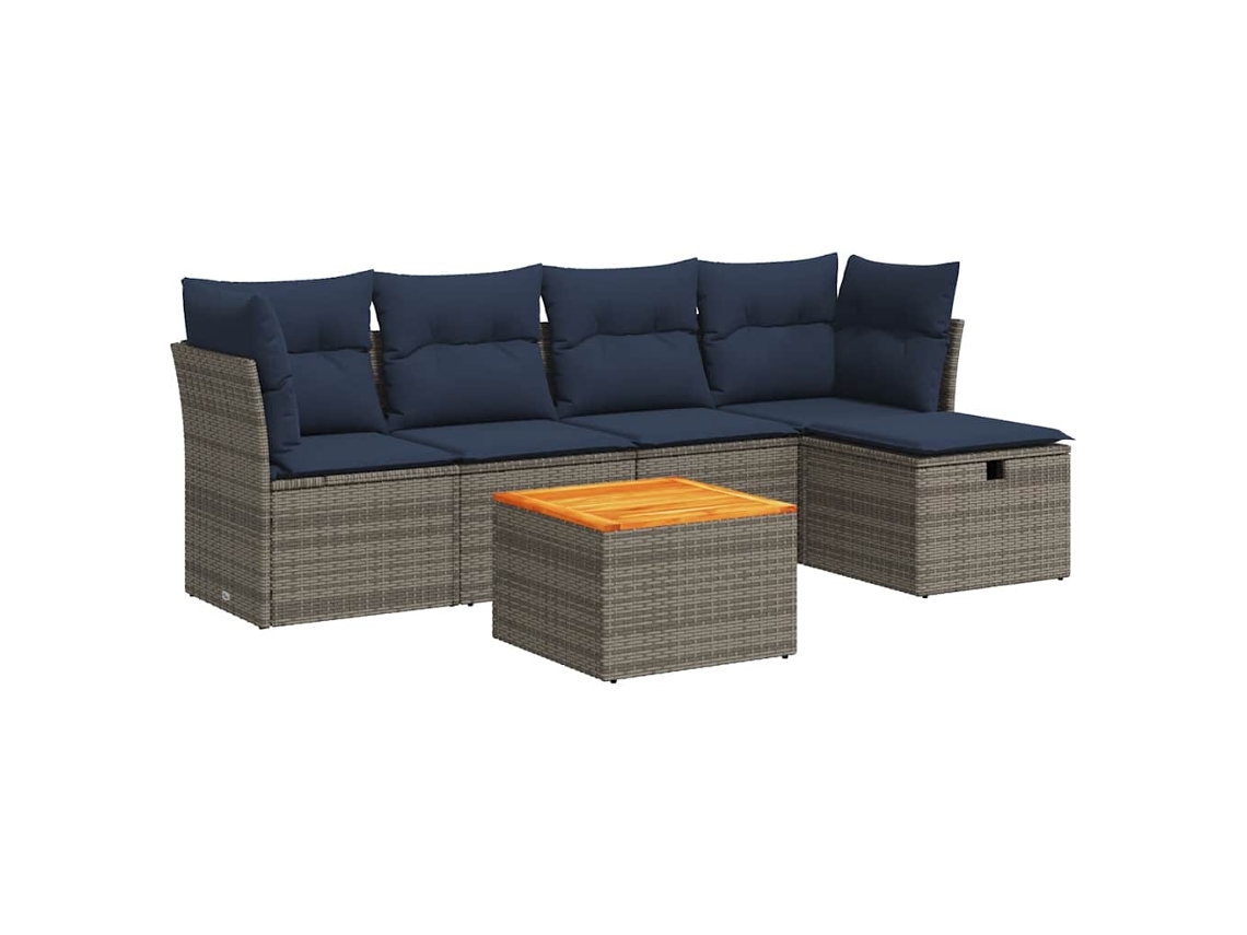 Conjunto de 6 Sofás de Jardim com Almofadões Vime Cinzento MAISON EXCLUSIVE (80x200 cm)