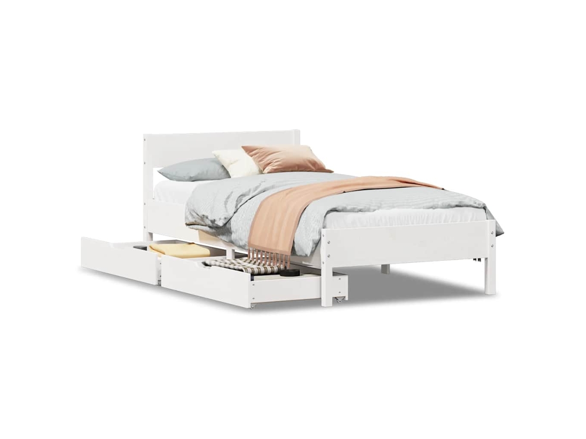 Cama Sem Colchão Madeira de Pinho Maciça Branco 100x200 cm MAISON EXCLUSIVE