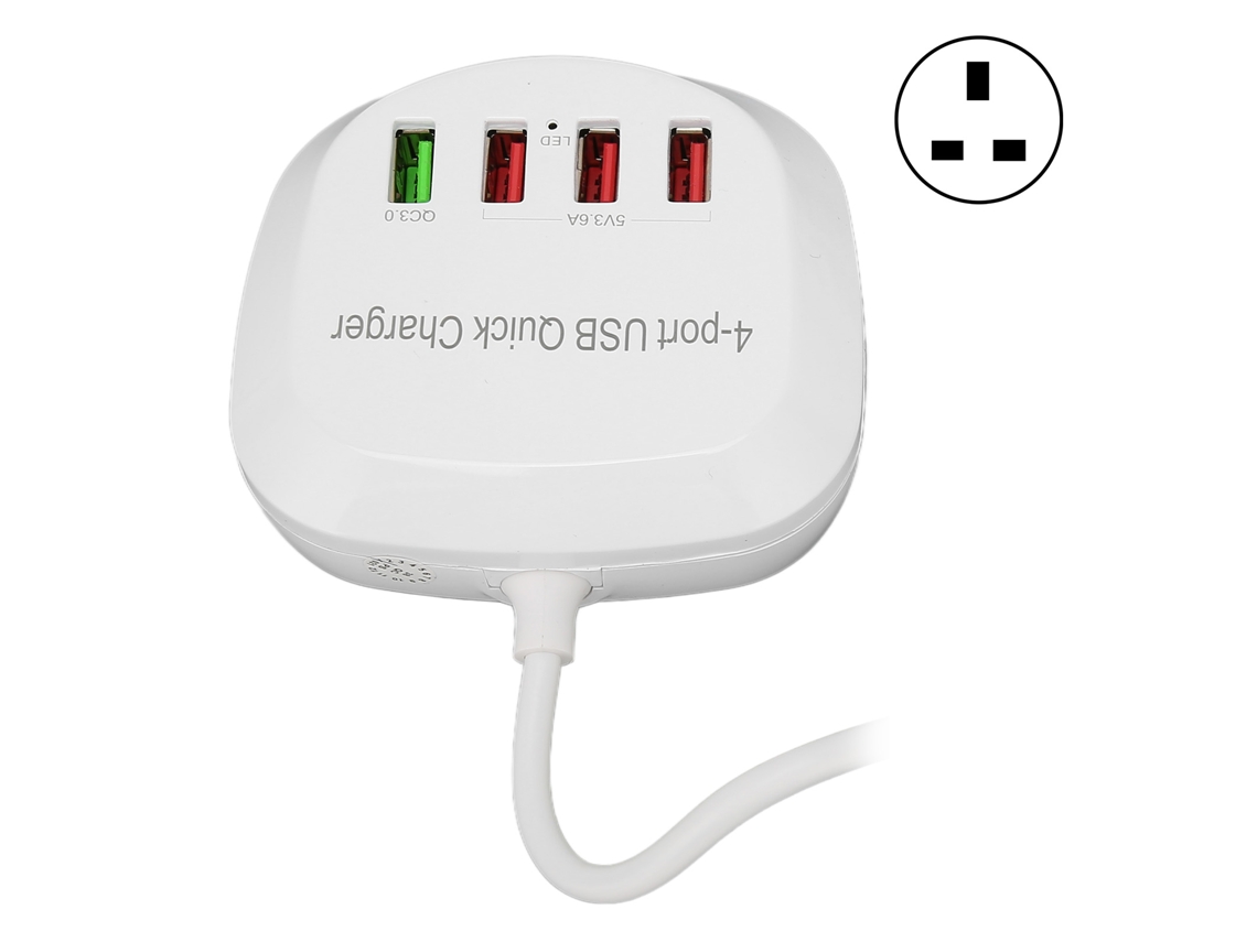 Aetheria carregador Usb 4 Portas 36w Qc3.0 Rápido para Celular Tablet Tomada Uk 110 240v