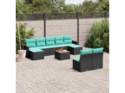 Vidaxl Conjunto De Sofá De Jardim Com 10 Peças E Almofadas Em Rattan Sintético Preto