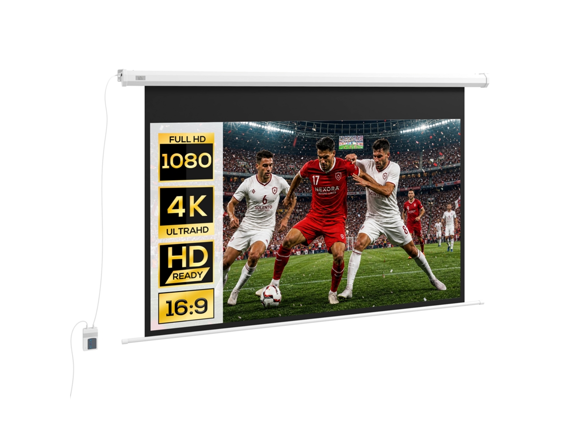 Tampa Motorizada De Projetor 84" 16:9 Com Controle Remoto. 215x8x140cm. Branco