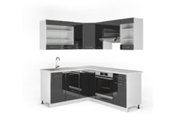 Cozinha de canto Fame-Line, 160 x 60 cm sem bancada, Antracite Alto Brilho, Vicco