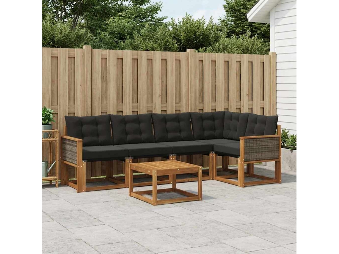 Vidaxl Conjunto De Sofás Para Exterior 6 Pcs Natural E Preto
