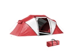 Tente De Camping Familiale 4 Personnes Tente Dôme Étanche Légère, Ventilée 2 Cabines Fenêtre Grande Porte Gris Rouge