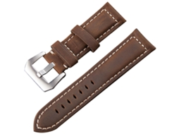 Pulseira de relógio em couro genuíno com fivela de pino marrom-escura.