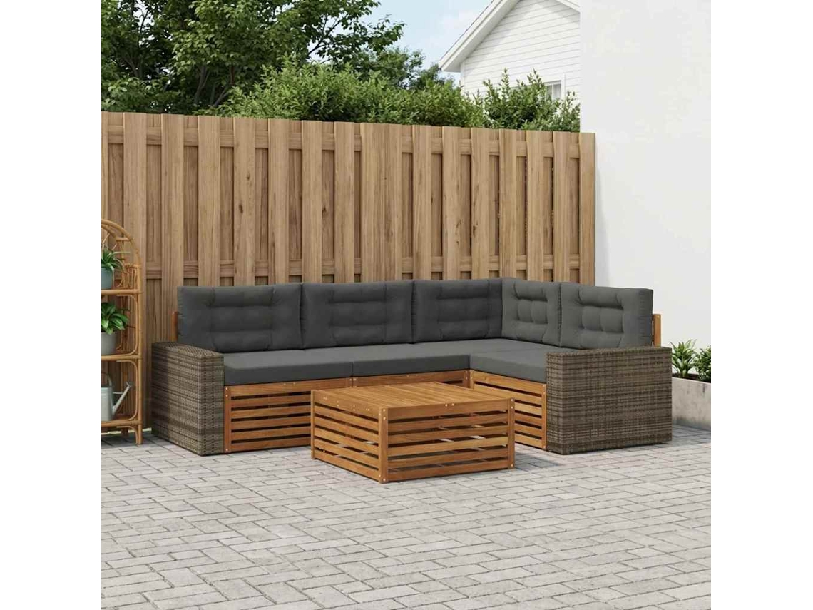 Vidaxl Conjunto De Sofás Para Exterior 5 Pcs Natural E Antracite