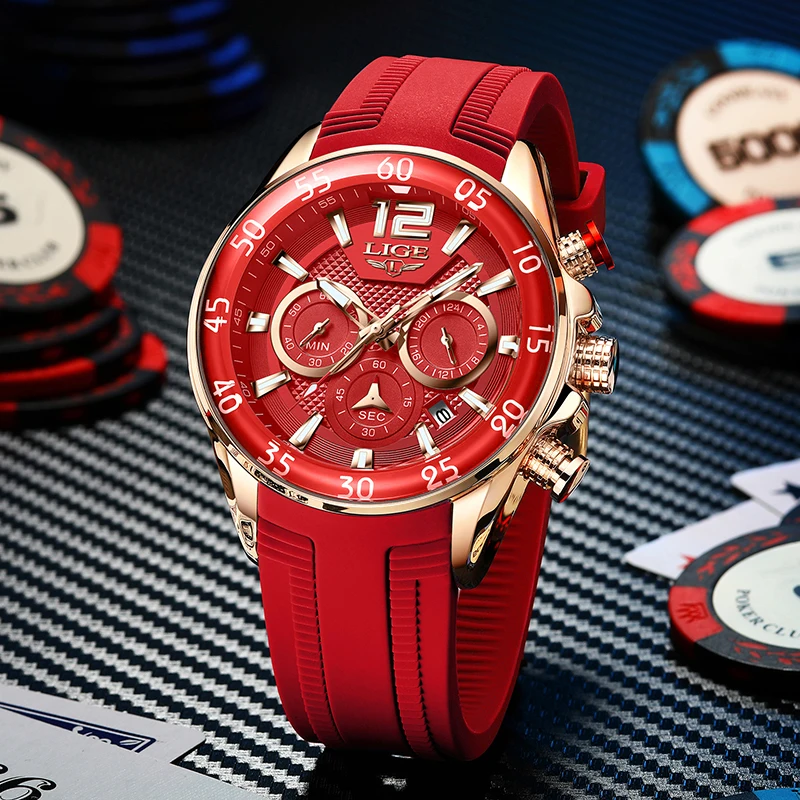 Pulseira De Silicone Esportiva À Prova D'água Com Movimento De Quartzo Luminoso (dourada E Vermelha)