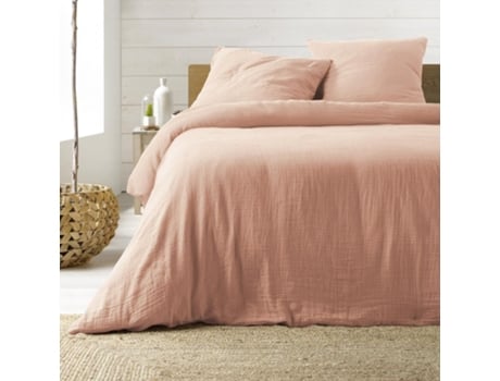 Conjunto de cama gaze de algodão rosa 240 x 220 cm Promo Linge