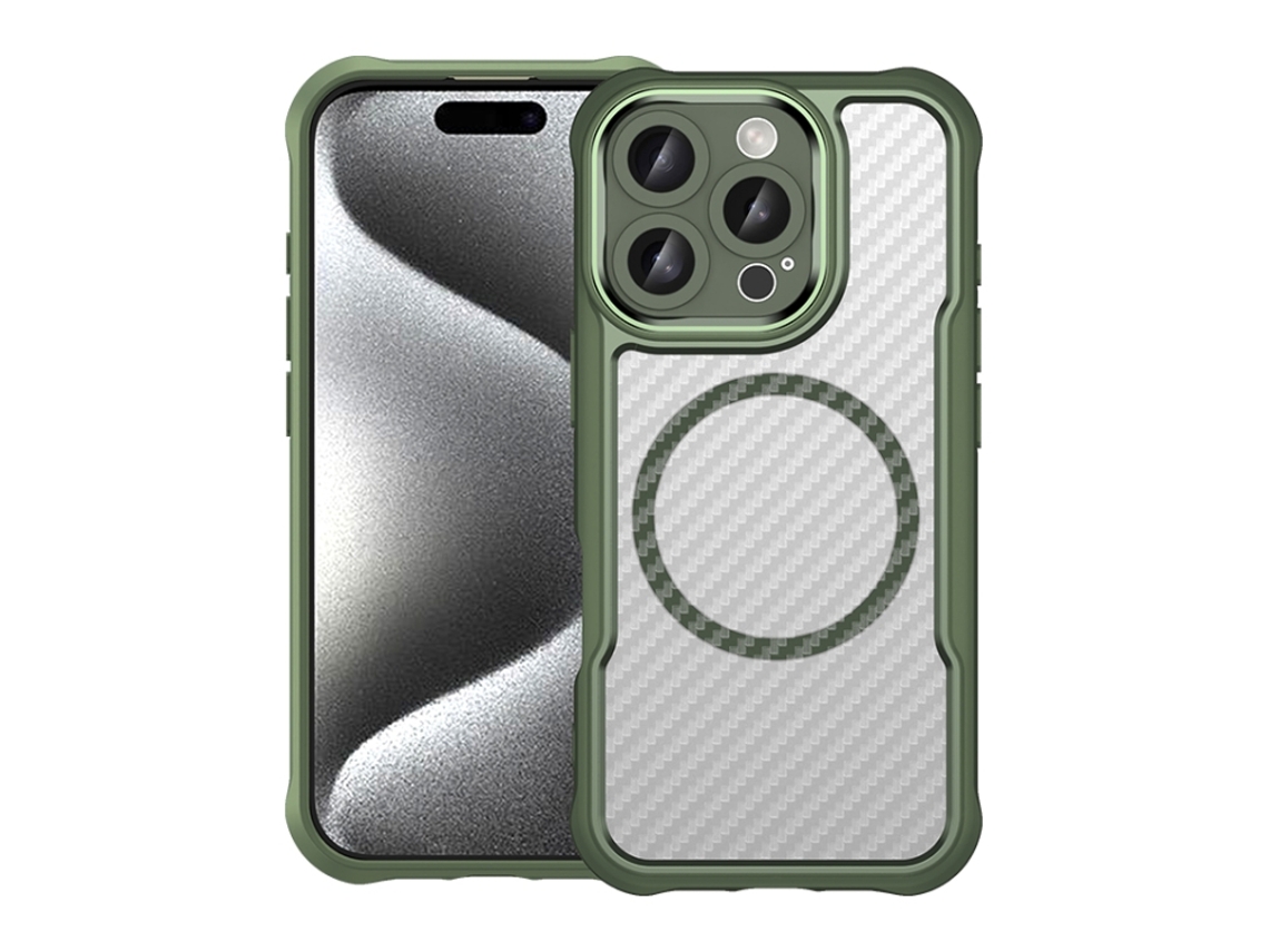 Capa Transparente Para Iphone 16 Pro - Textura De Fibra De Carbono - Magsafe
