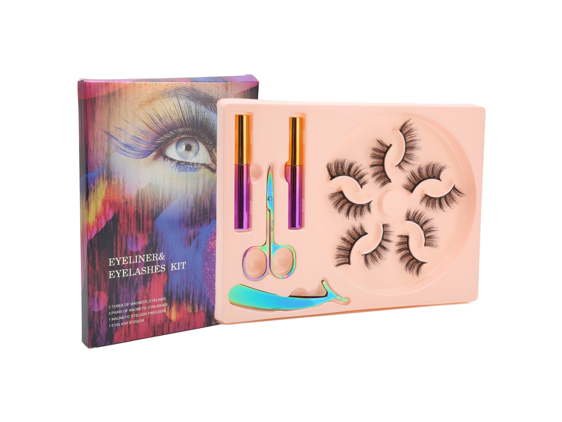 Kit De Cílios Magnéticos Com Eyeliner 5 Pares 3d Falsos Reutilizáveis À Prova D'água Sem Cola