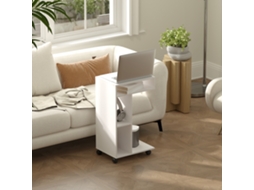 Mesa Auxiliar Sofá Forma C Ruedas Compartimentos Abiertos, 40x30x69cm, Blanco