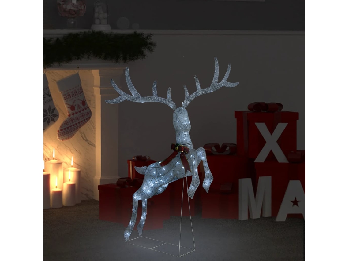 Vidaxl Rena Voadora Natal Decorativa 120 Luzes Led Branco Frio Branco