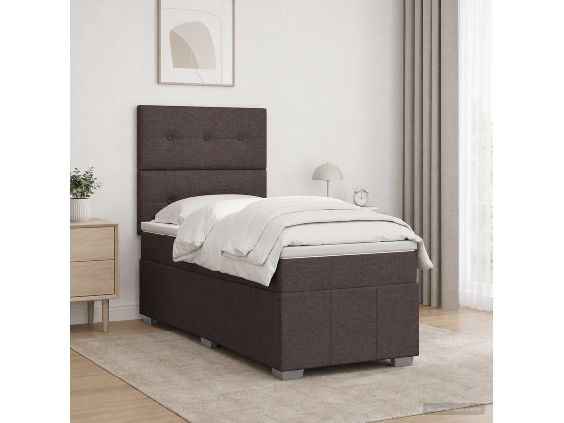 Vidaxl Cama Box Com Led E Colchão Marrom Escuro 100 X 200 Cm Tecido