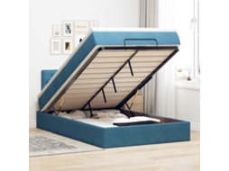 Estrutura Cama Otomana Colchão 120x200cm Veludo Azul Escuro