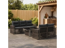 Vidaxl Conjunto De Sofá De Jardim 6 Unid. Cinza E Cinza Escuro Vime Pe