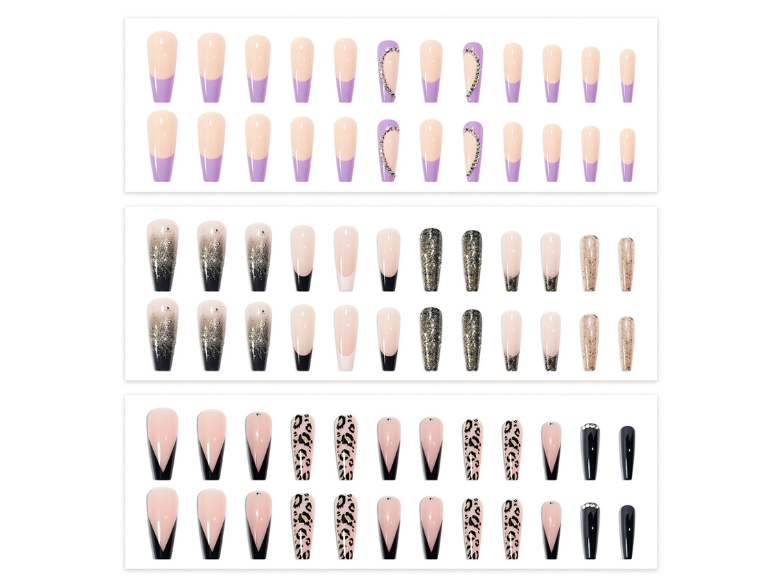 Prensas De Caixão De Unhas Falsas Em Unhas De Cobertura Completa Unhas Postiças Paraes E Meninas 3 Caixas 24 Peças Cada -Estilo 4 ZMDECQNA