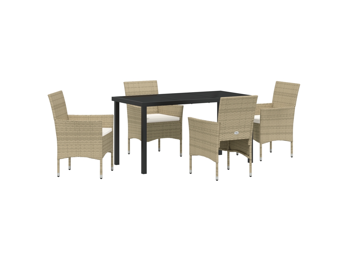 Conjunto 5 Conjunto De Móveis De Jardim Vidaxl Bege Vime Pe (140 X 70 X 73 Cm)