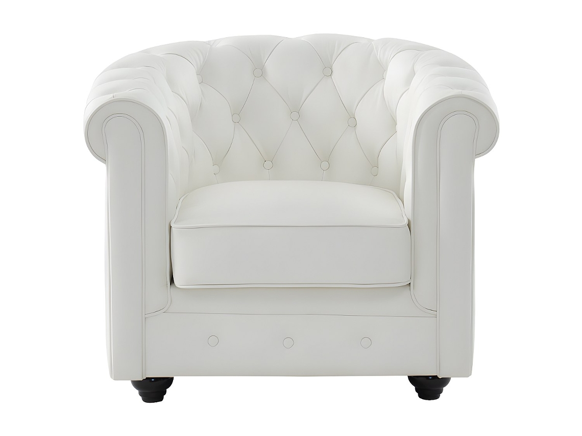 Poltrona Clássica Chesterfield VENTE-UNIQUE.PT (Branco - Pele - 82x78x72 cm)