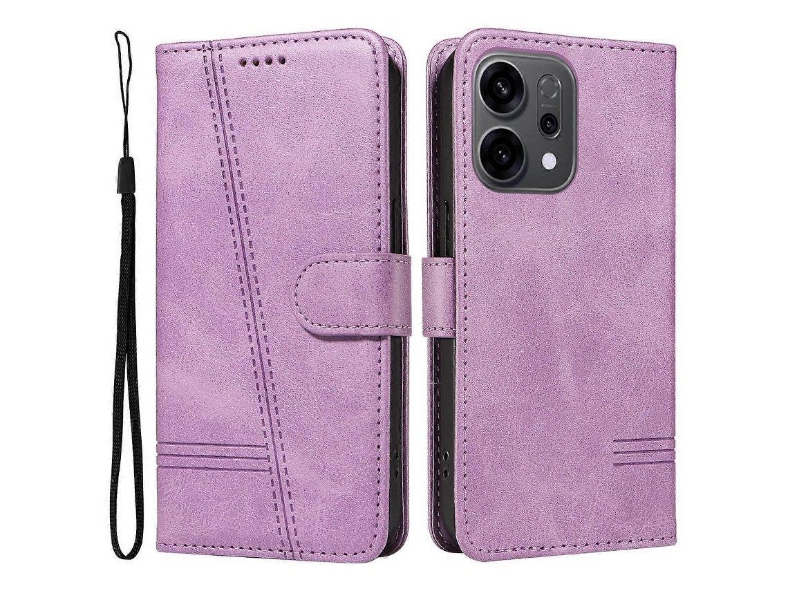 Capa Tipo Carteira Com Linhas Em Formato De T E Suporte Para Celular Em Couro Roxo Claro Para Oppo Reno14 5g (china) Oppo Reno14 F 5g Oppo Reno14 5g (