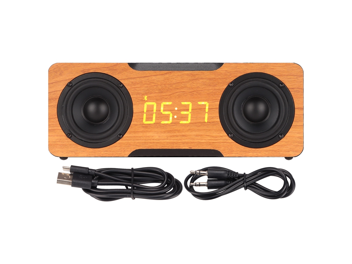 Caixa de Som Bluetooth de Madeira , Relógio Despertador Digital Sem Fio, Inserção de Cartão. EOOCOO (30w)