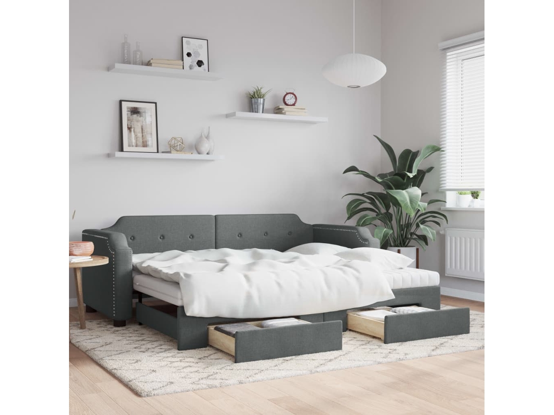 Vidaxl Sofá-cama C/ Gavetão E Gavetas 80x200 Cm Tecido Cinzento-escuro