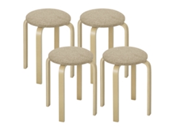 Conjunto de 4 banquetas modernas empilháveis CHEZMOI, assento acolchoado, 40x40x45cm, Cáqui