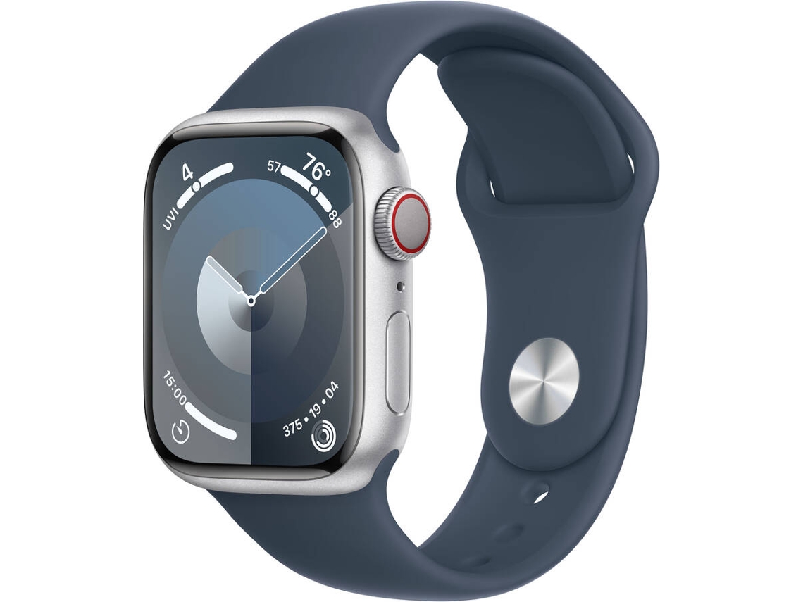 APPLE Watch Series 9 GPS+Cellular 41 mm Prateado com Bracelete Desportiva Azul Trovoada (Tamanho: M/L)
